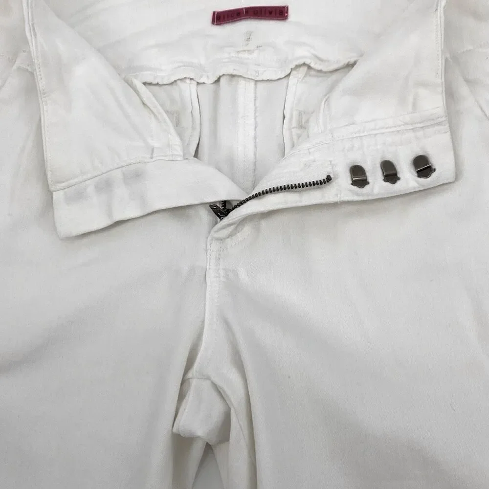 Alice + Olivia High-Rise Pleated Front Stretch Tapered Jeans Cropped Pants White